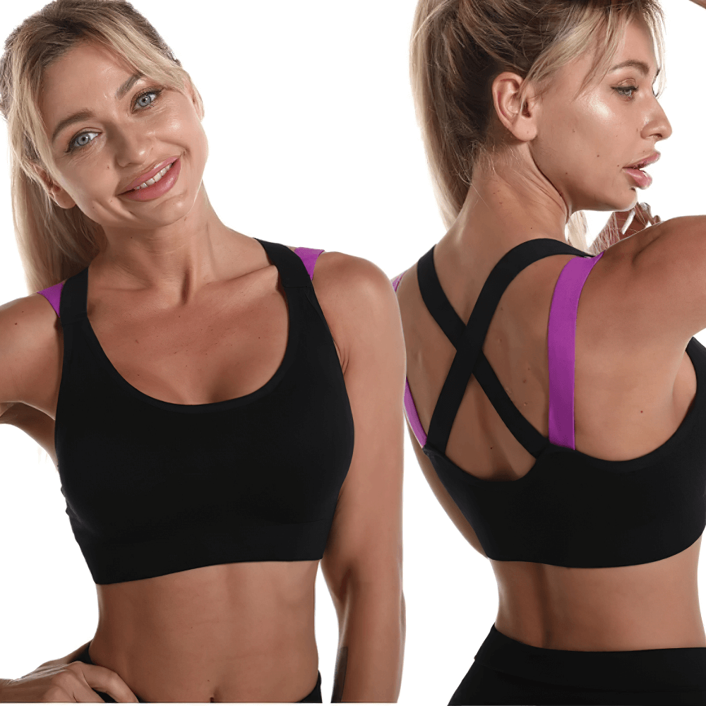 Model wearing Sporty Seamless Yoga Bra With Beautiful Back - SF4058, featuring crossback straps and breathable design.