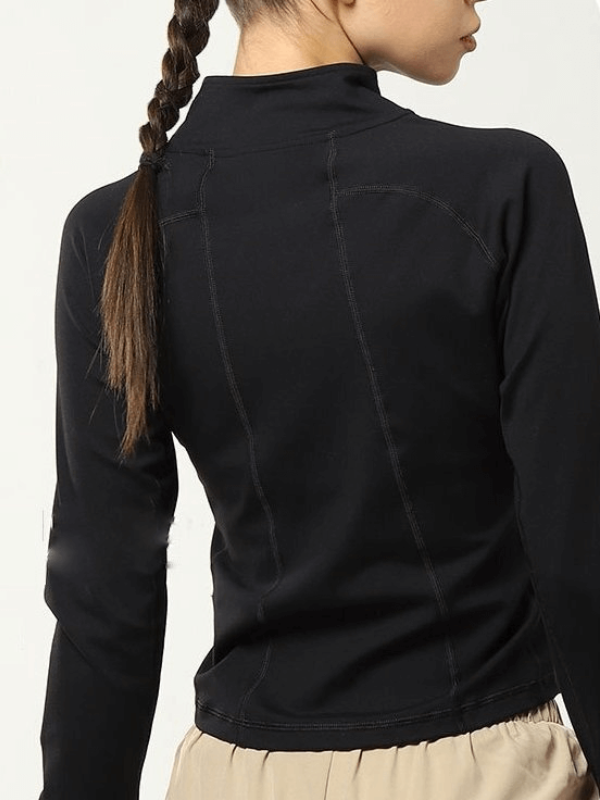 Veste zippée sportive de couleur unie pour femmes avec découpes pour les doigts - SPF1461 