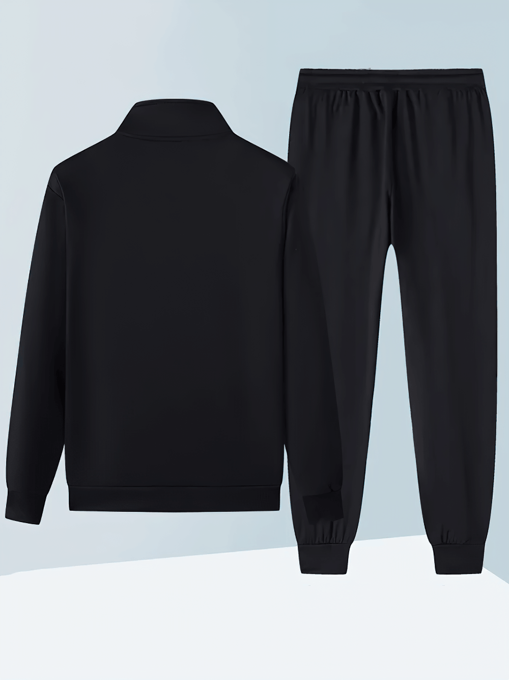 Sporty Stripe Track Jacket Set with Black Joggers - SF4707, featuring a zip-up stand collar jacket and matching jogger pants.