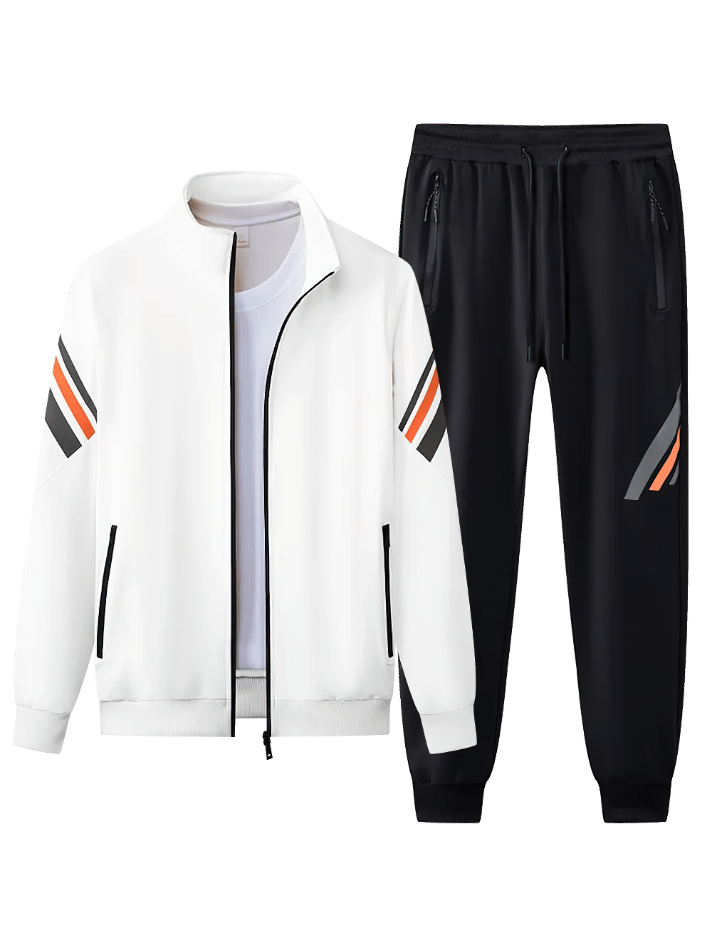 Sporty Stripe Track Jacket Set with Black Joggers - SF4707 featuring zip-up jacket and stylish jogger pants.