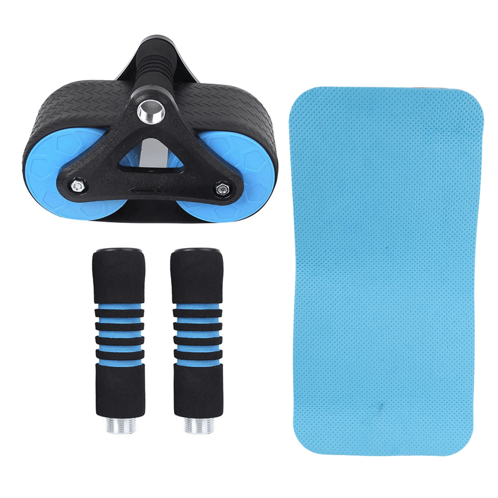 Blue Springback Wheels Ab Roller Exerciser for home gym fitness, featuring dual mute wheels and push-up training handles for core strength.