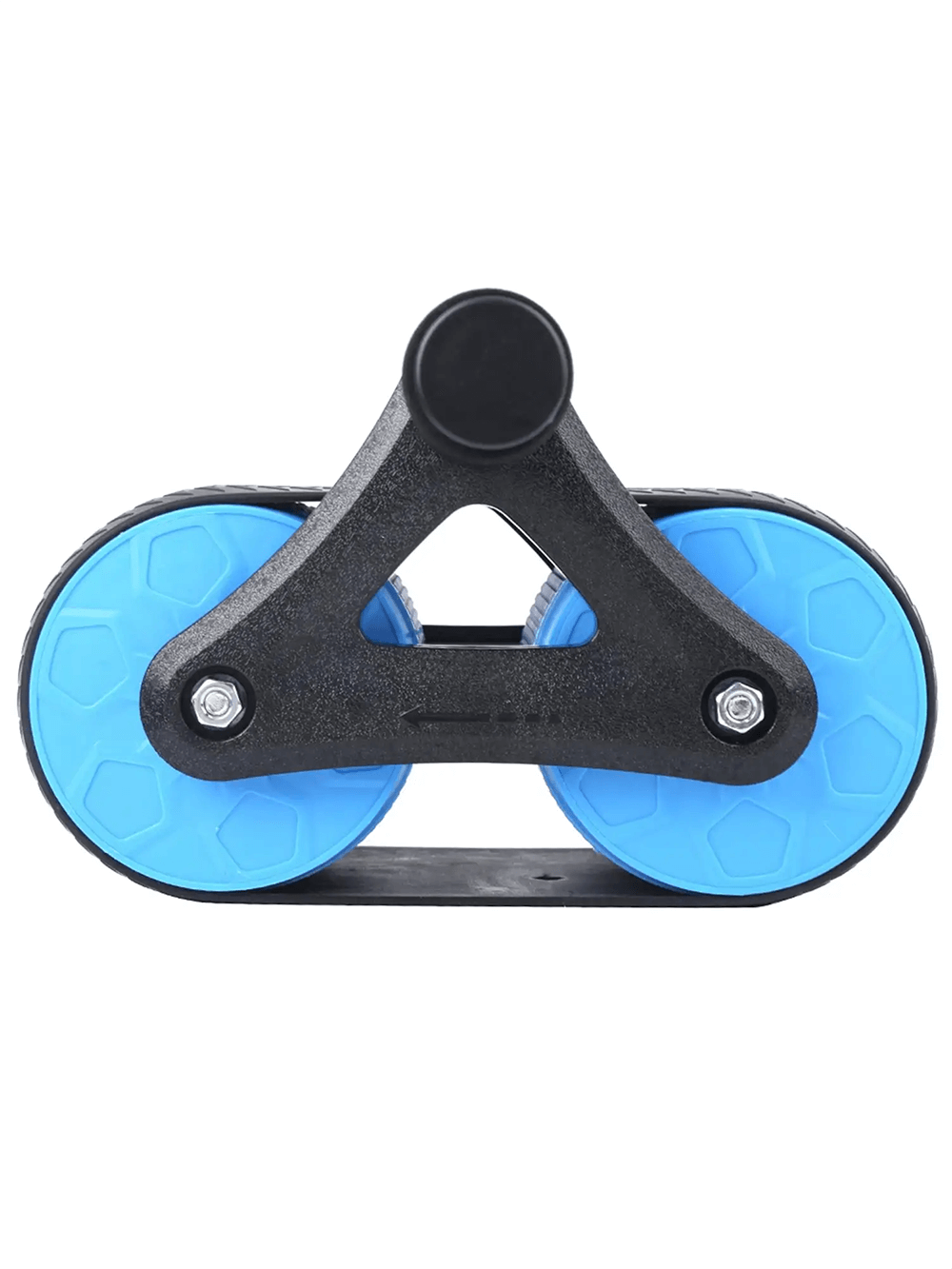 Blue wheels ab roller exerciser for home gym, perfect for core workouts and balance, featuring dual silent wheels for smooth motion.