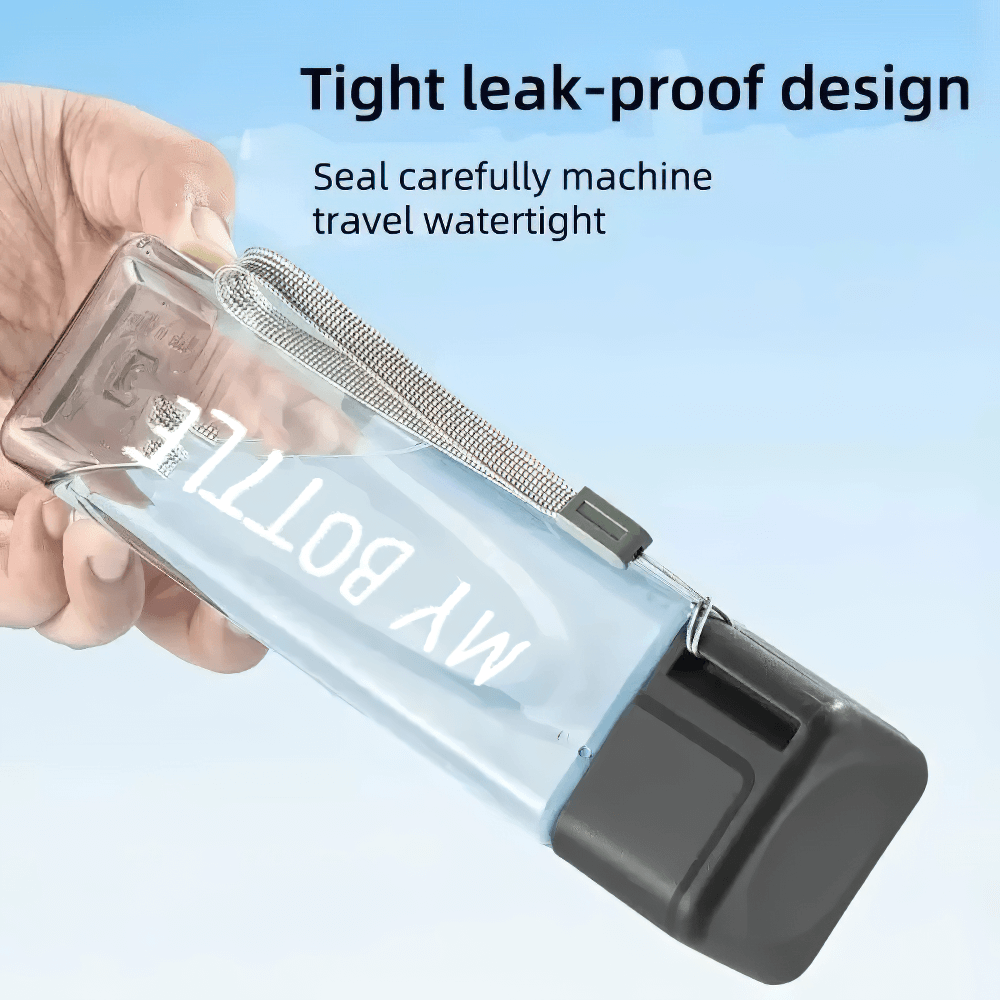 Square Plastic Water Bottle with Strap for Sports - SF3488, clear reusable design with strap, perfect for gym and outdoor activities.