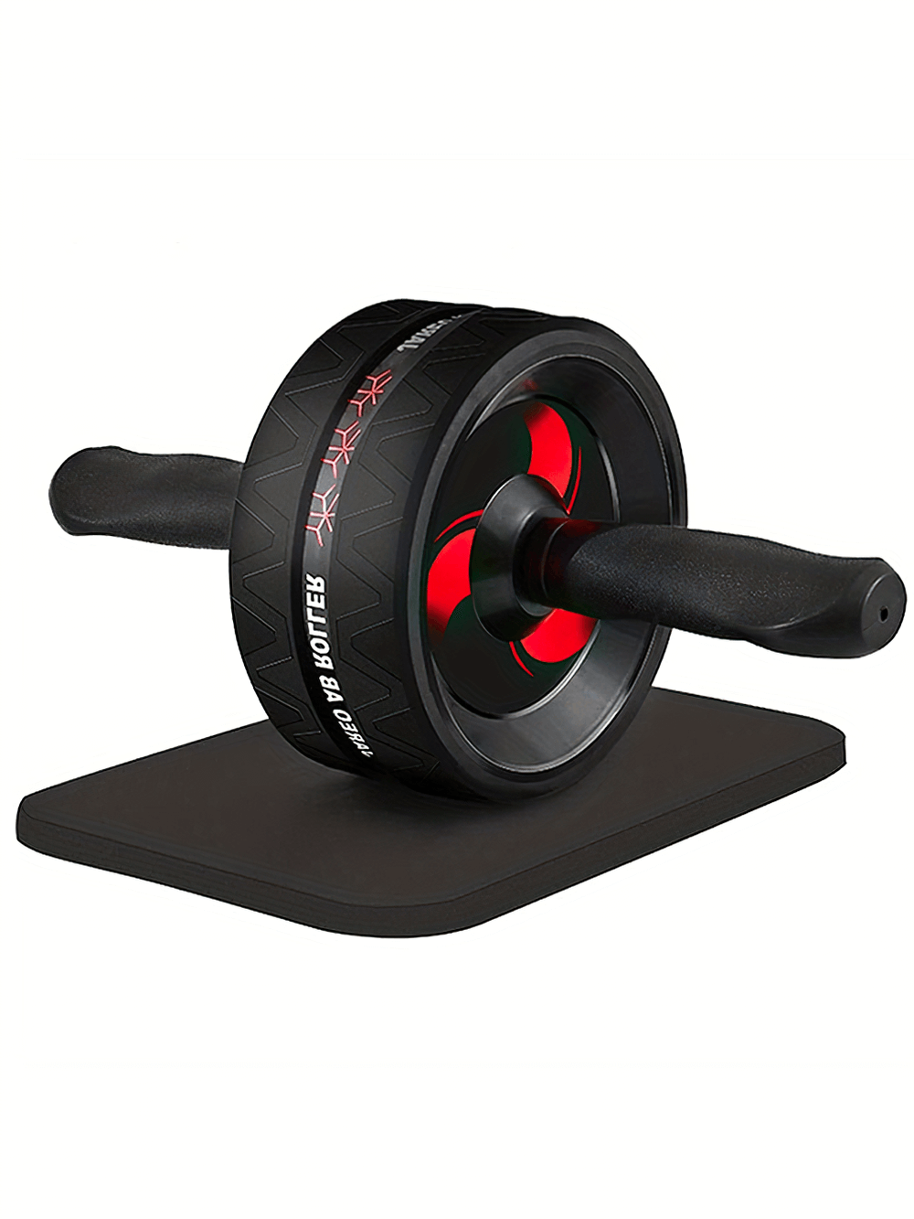 Stainless steel ab roller wheel for core workout and strength training with ergonomic grip and non-slip surface.