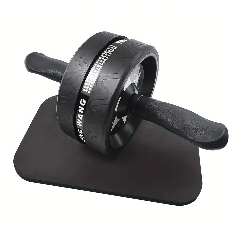 Stainless steel ab roller wheel SF2795 for core workout and muscle toning with ergonomic grips on a black mat.