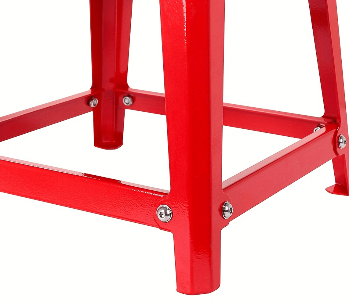 Close-up of the vibrant red steel base of the SF2804 Plyometric Step-Up Box for strength and agility workouts.