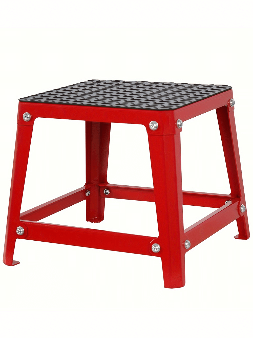 Red and black steel plyometric box for jump training and strength workouts, perfect for home gym agility and power exercises.