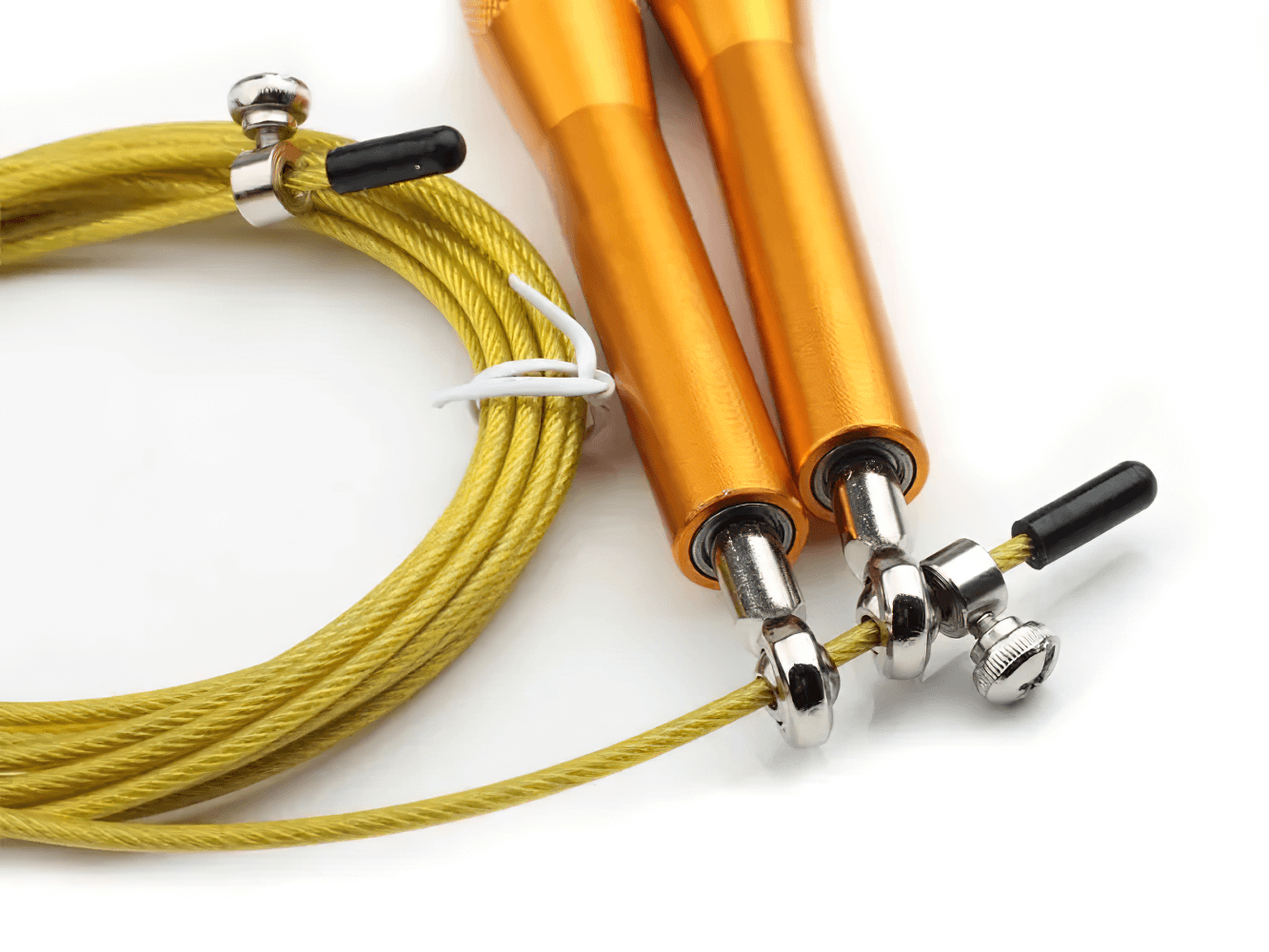 Steel Wire Jump Rope for Speed Training - SF3499 with adjustable gold steel wire and orange handles, ideal for MMA and CrossFit workouts.