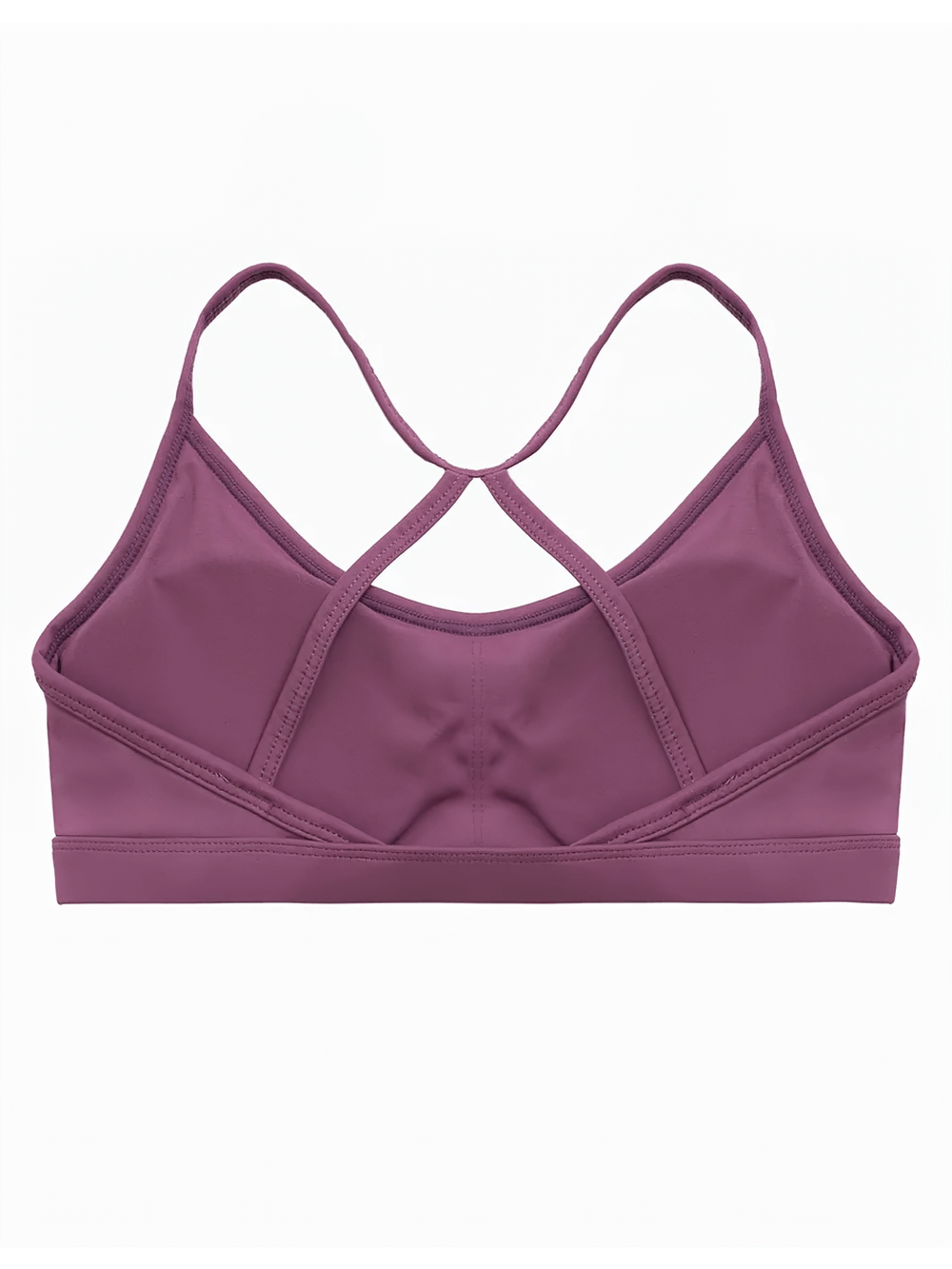 Purple strappy back sports bra, seamless design, perfect for yoga, fitness, and casual wear. Moisture-wicking and stylish.