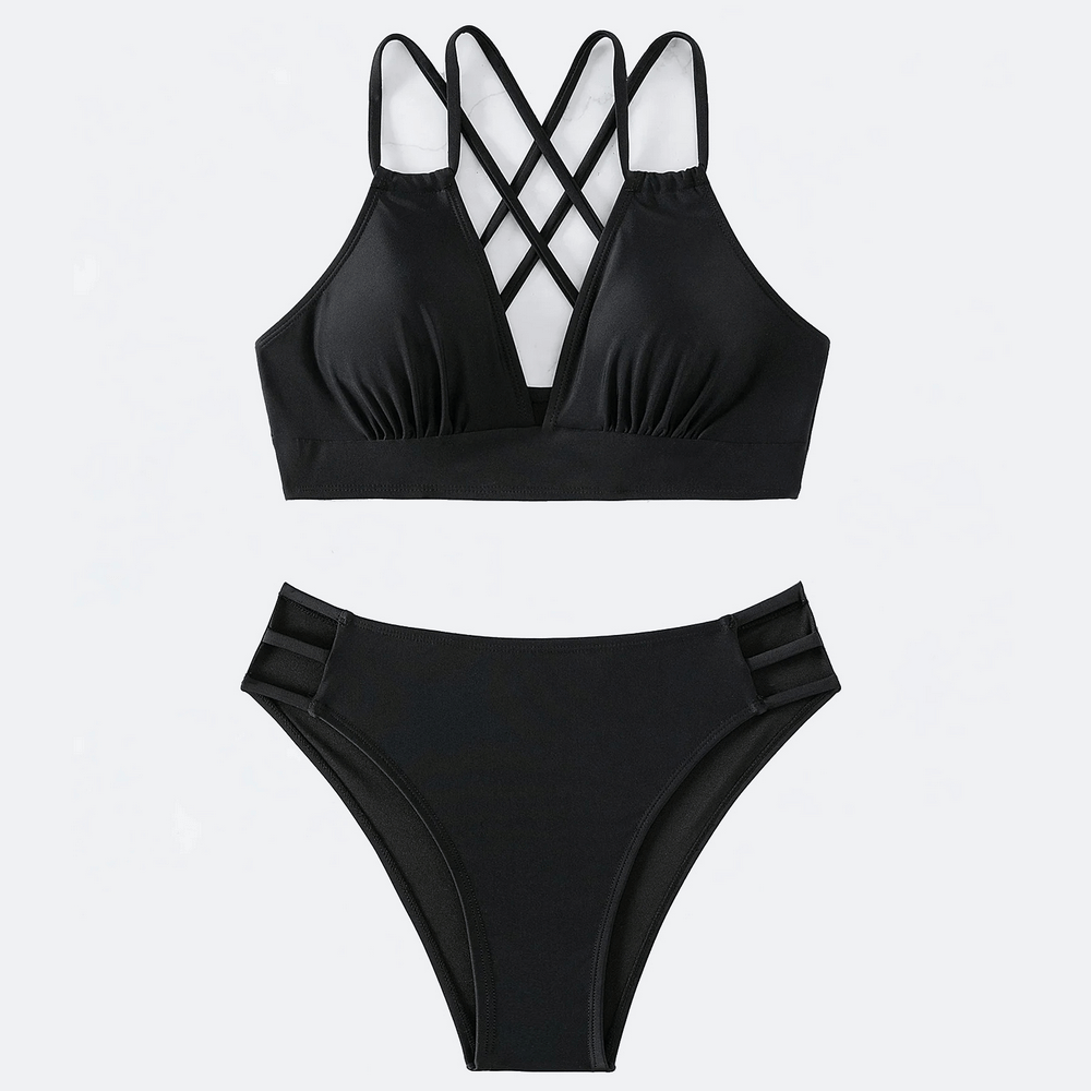 Strappy Black Bikini Set - Stylish and Modern - SF2136