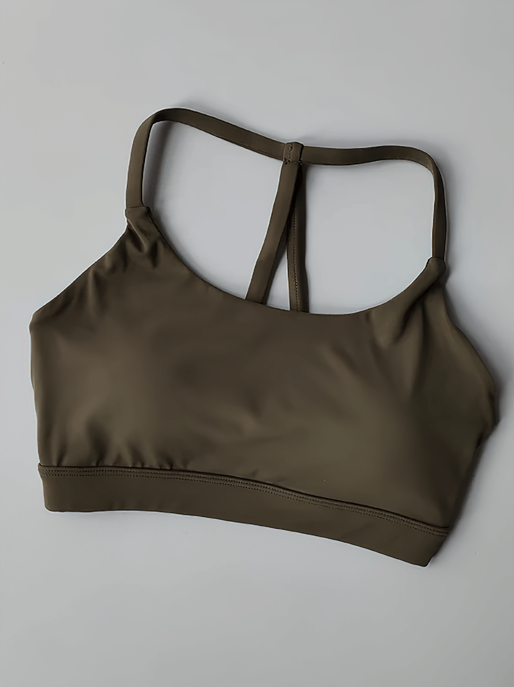 Strappy T-Back Push-Up Sports Bra for Yoga and Gym - SF4033 in olive green, featuring comfortable straps and supportive design.