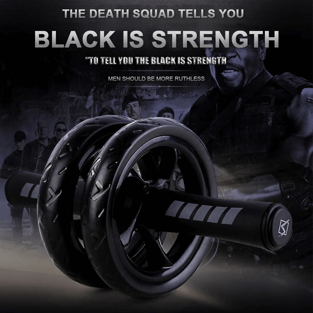 Black strength training roller SF3233 for full-body workouts, featuring durable wheels for quiet core and gym training.