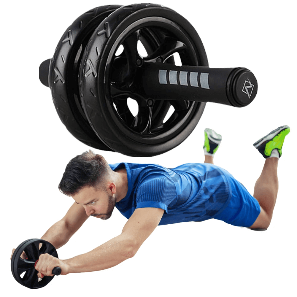 Man using strength training roller SF3233 for full-body workout with durable, quiet, wear-resistant exercise wheel.