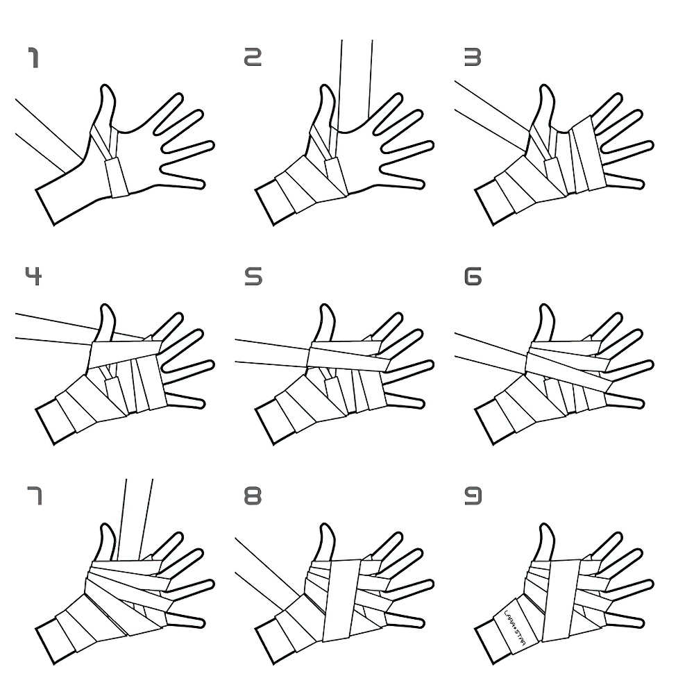 Step-by-step guide on wrapping hands with stretchable boxing wraps for secure wrist protection and support.
