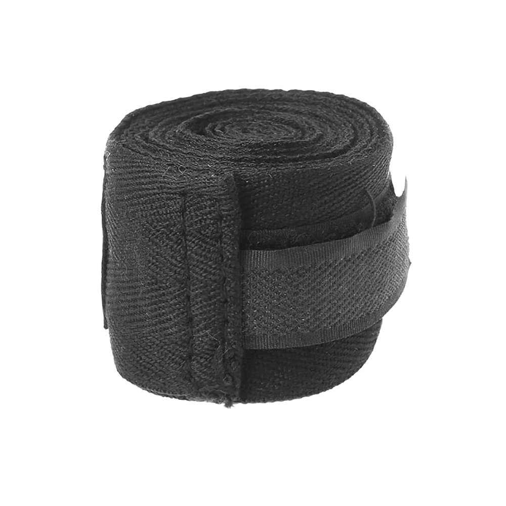 Black stretchable boxing hand wrap for wrist protection, SF3089 model, rolled and ready for combat sports use.