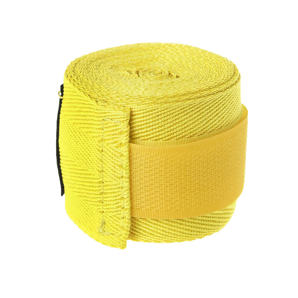Bright yellow stretchable boxing hand wrap for wrist protection and support, perfect for combat sports and training, SF3089.