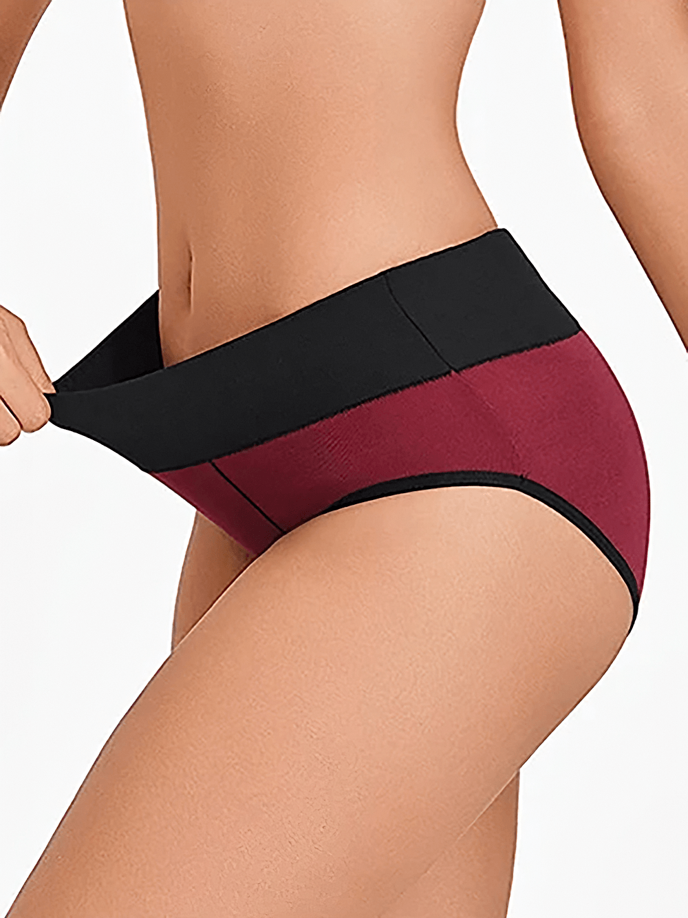 Stretchy Color Block Mid Waist Briefs for Women - SF4666 showing black trim and bold color block design.
