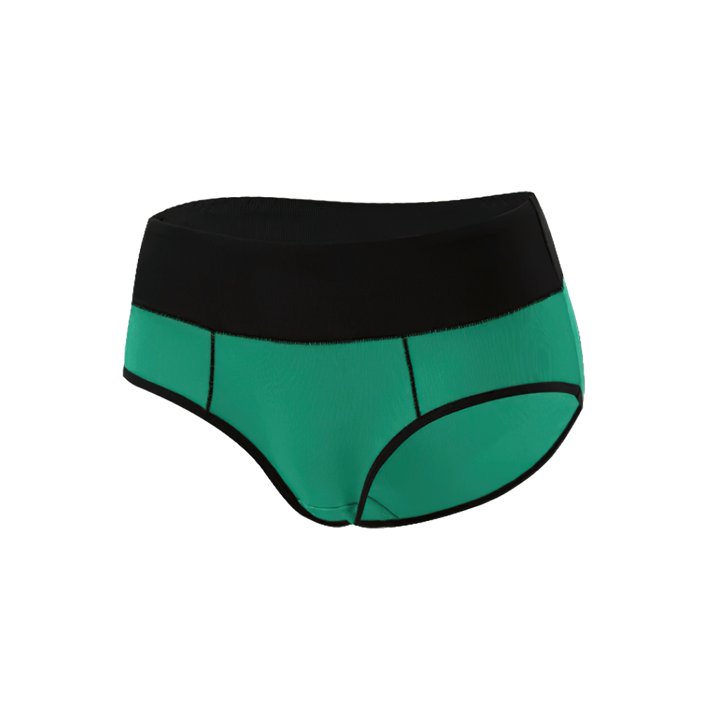 Stretchy Color Block Mid Waist Briefs for Women - SF4666 in green and black with smooth stretchy fabric and no roll down fit.