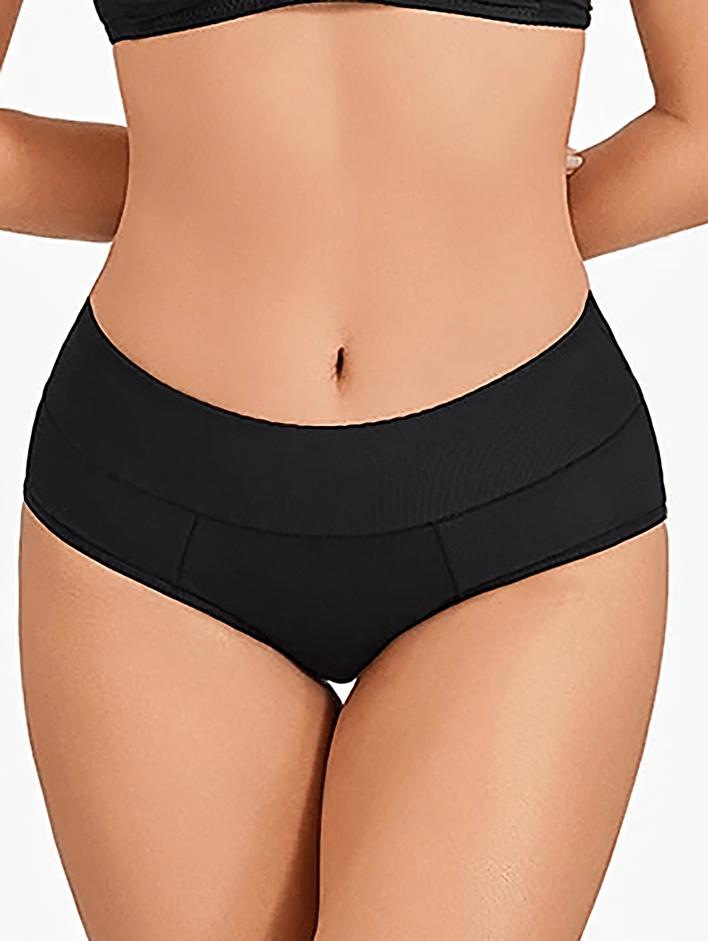 Stretchy Color Block Mid Waist Briefs for Women - SF4666 featuring a smooth black waistband for comfort.