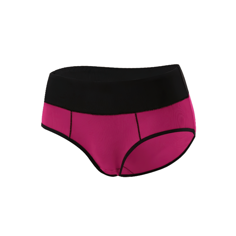 Stretchy Color Block Mid Waist Briefs for Women - SF4666 in pink and black design, perfect for daily wear and sporty style.
