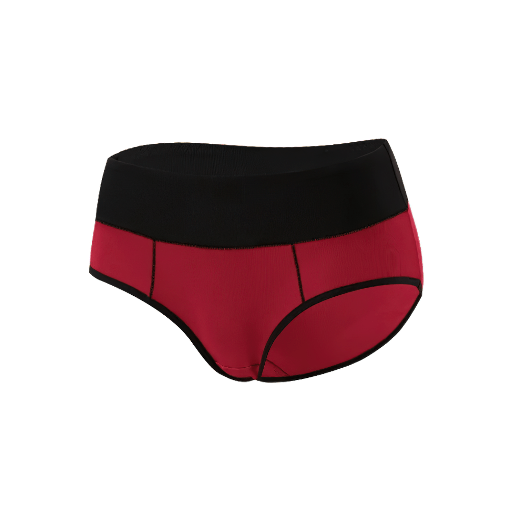 Stretchy Color Block Mid Waist Briefs for Women - SF4666 in red and black with smooth fabric and no roll down fit.