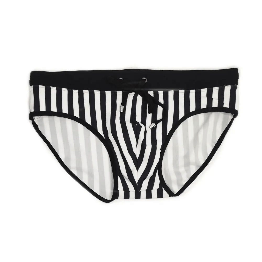 Men's zebra stripe quick dry swim briefs - bold black and white design, perfect for beach or pool. SF2181