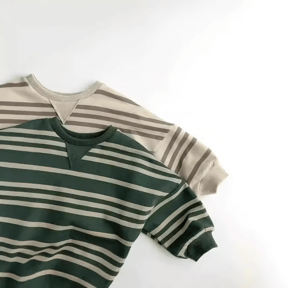 Stylish kids' Striped Sweatshirt with Ribbed Cuffs - SF3553 in neutral tones and contrasting stripes, featuring cozy and trendy design.