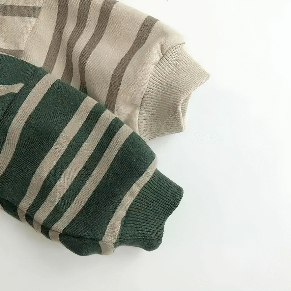 Striped Sweatshirt with Ribbed Cuffs - SF3553 featuring stylish stripes and cozy ribbed neckline for kids' casual wear.