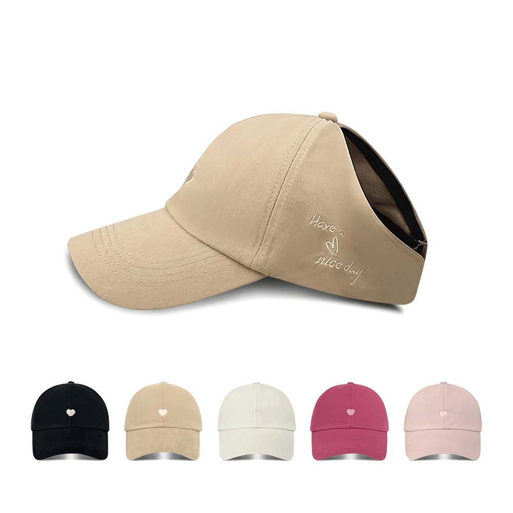 Stylish adjustable cotton baseball cap with letter pattern, available in black, beige, white, pink, and blush colors. Perfect for any outfit.