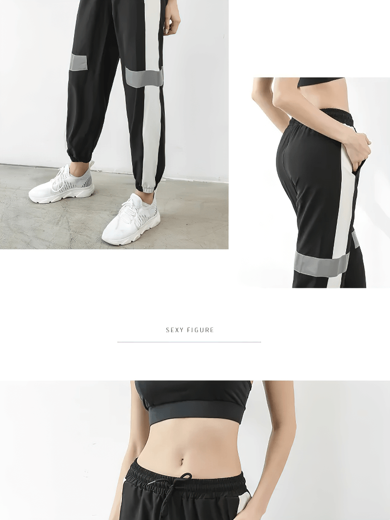 Stylish Athletic Elastic Waist Patchwork Joggers with Contrast Stripes, Perfect for Modern Active Wear - Stay Cool and Stylish