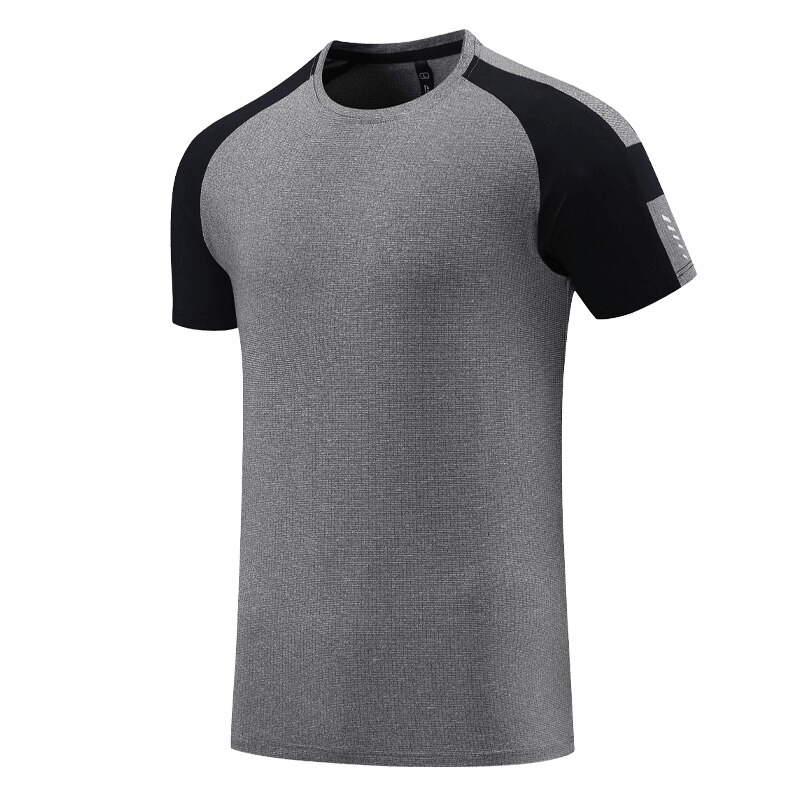 Stylish grey quick-drying men's training t-shirt with short sleeves, perfect for workouts, SF1517