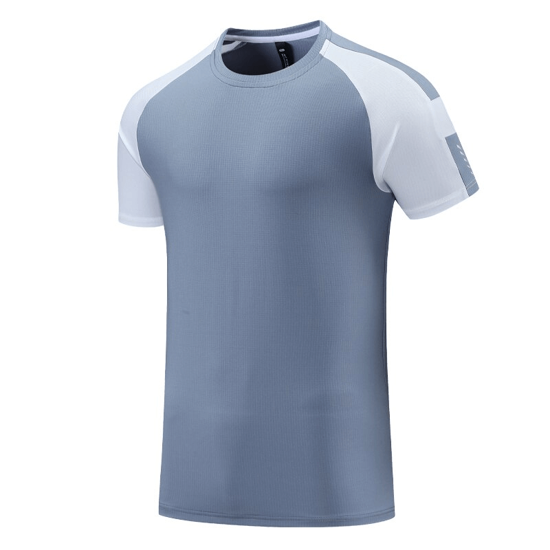 Stylish breathable quick-drying men's T-shirt SF1517 in grey and white for training and running. Perfect for gym workouts.