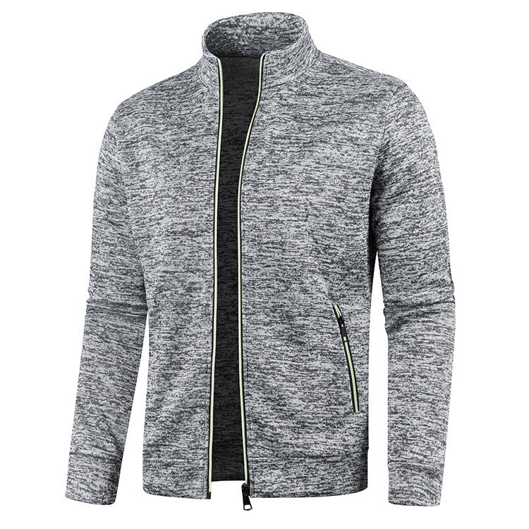 Stylish cashmere men's zipper sweatshirt with turtleneck, gray color, comfort blend of polyester and cashmere, perfect for leisure wear.