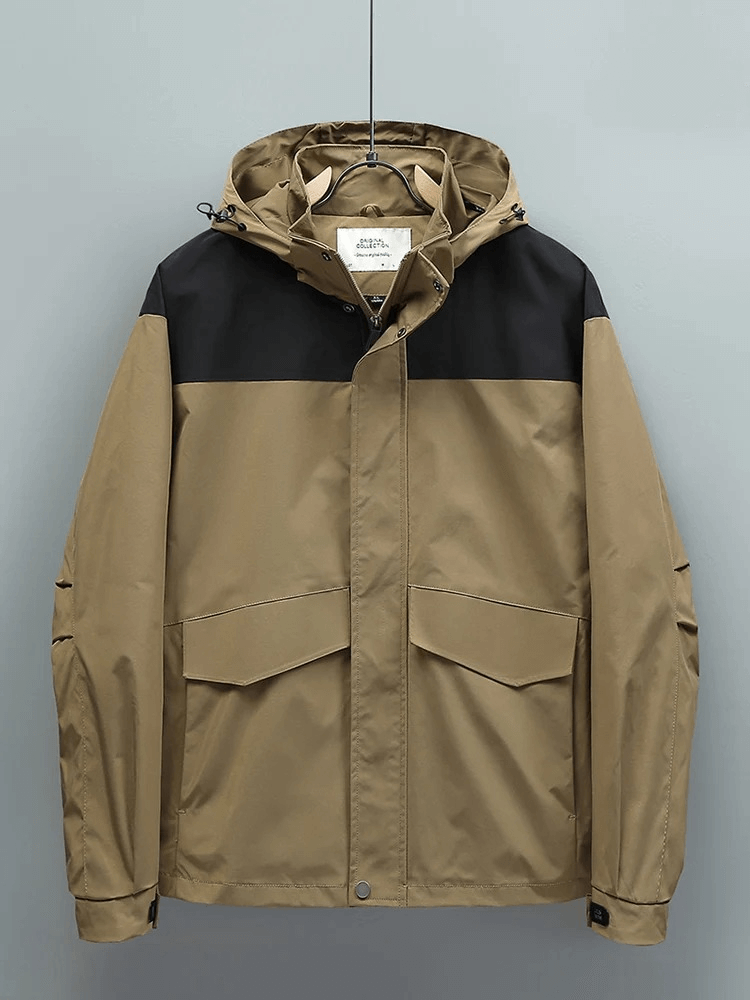 Stylish casual men's hooded windbreaker with zipper, perfect for active men, featuring a cozy hood and practical pockets, model SF1998