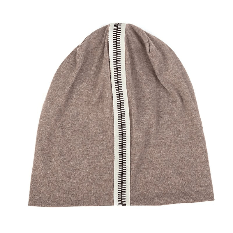 Stylish cotton soft beanie with decorative zipper, unisex, high-quality blend for warmth, fits 48-52cm head circumference.