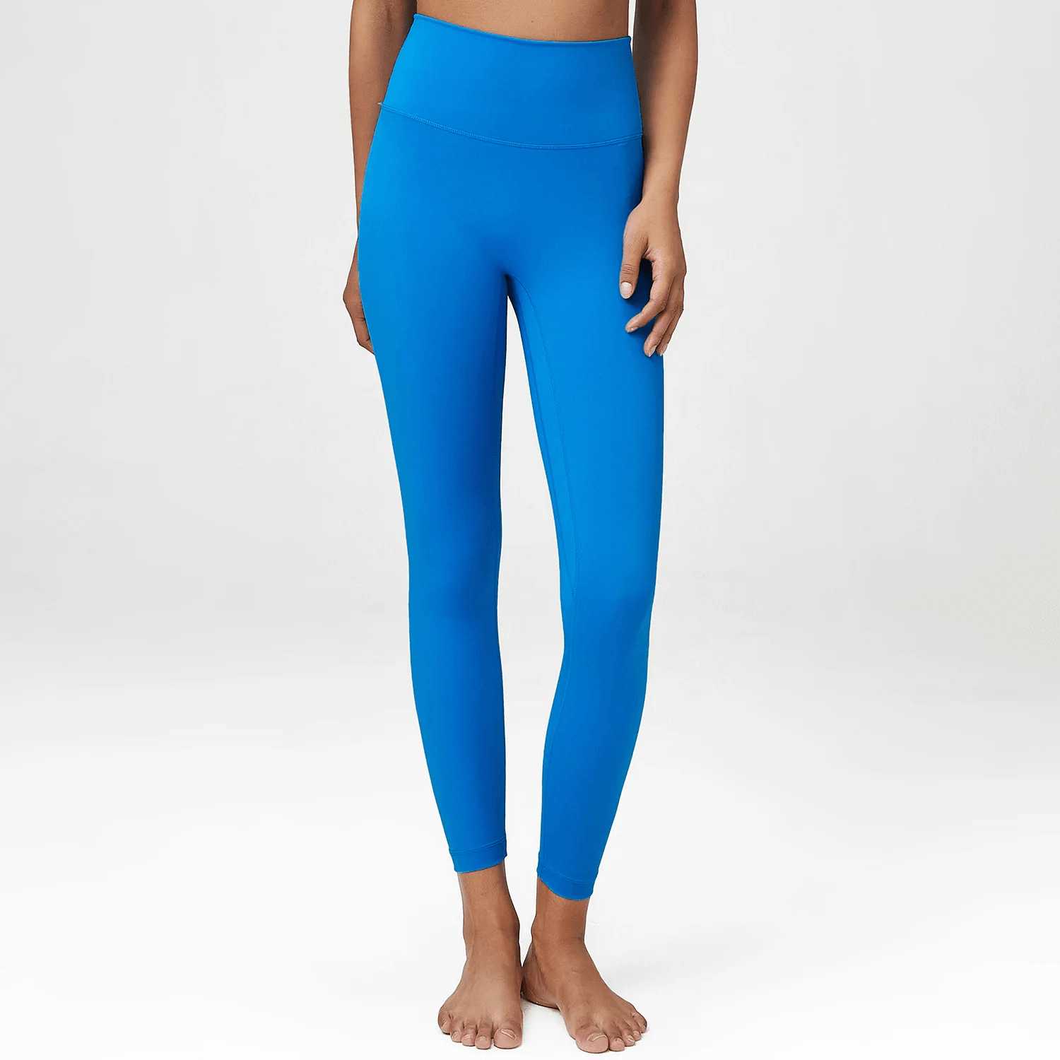 Stylish blue high-waist women's yoga leggings made of LYCRA, perfect for gym, yoga, or casual wear, ensuring comfort and flexibility.