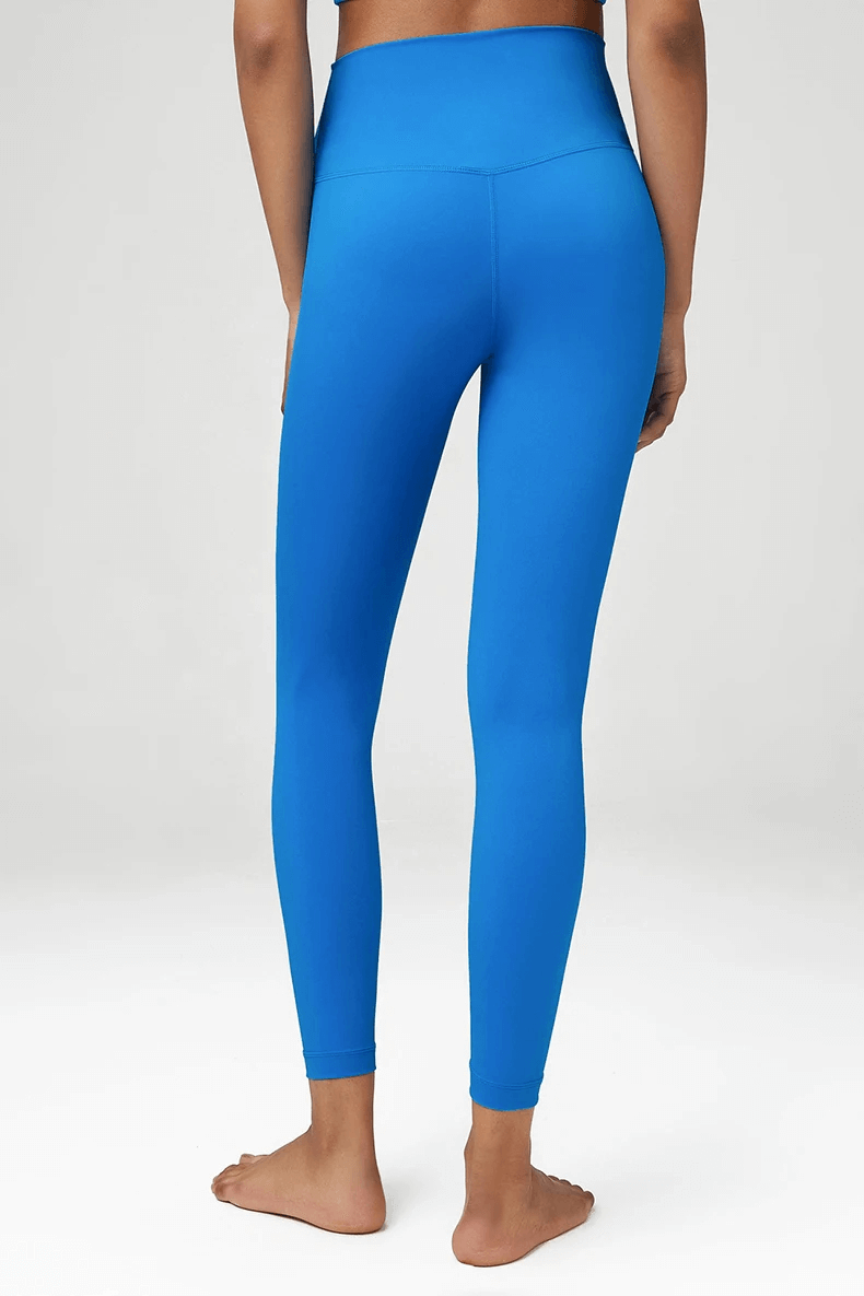 Blue high-waist women's yoga leggings made of durable LYCRA, showcasing elastic fit for optimal comfort in activewear. SF2110.