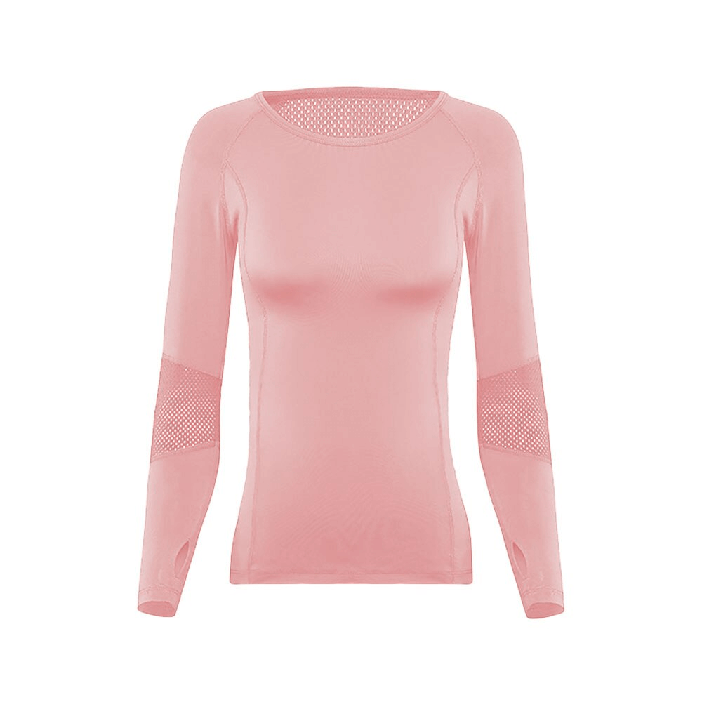 Stylish Elastic Women's Long Sleeve Top with Mesh Inserts for Yoga - SF1271 in pink, offering breathability and comfort.