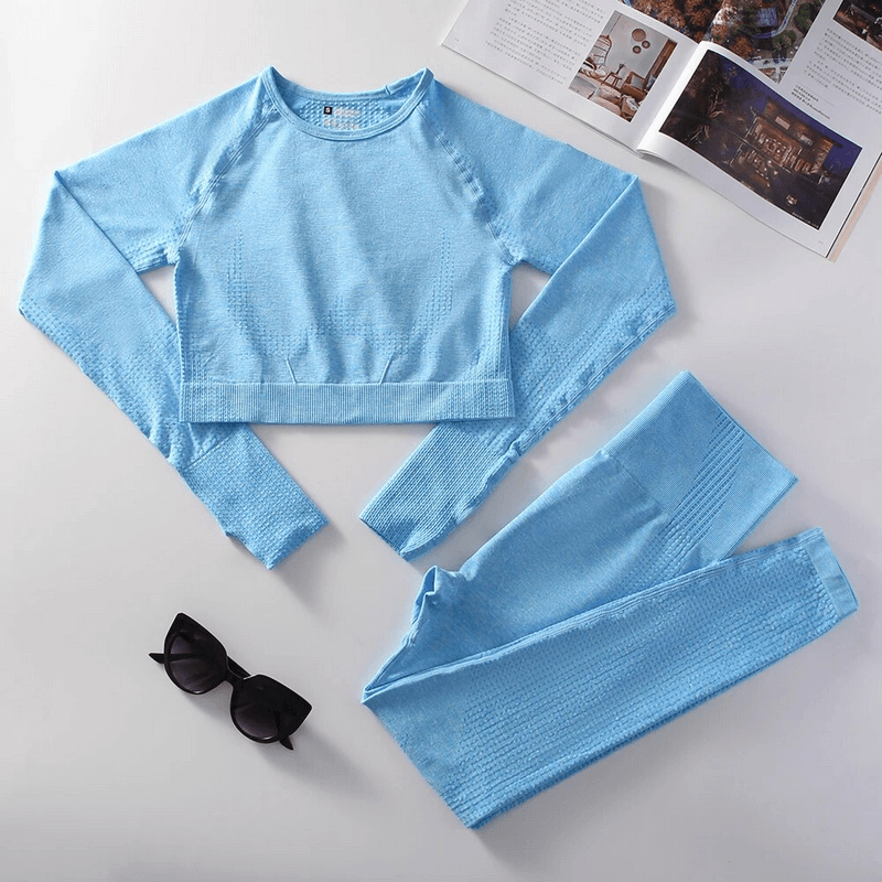 Stylish Elastic Women's Suit in Blue with Top and Leggings, Perfect for Yoga, Made of High-Stretch Nylon (SF1683)