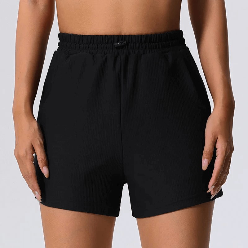 Stylish Elegant Women's Ribbed Yoga Shorts - SF2206 with pockets, perfect for running, sports, and casual outings across all seasons.