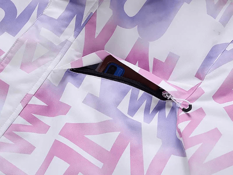 Stylish Female Letter Printed Ski Jacket with Pockets - SF1787