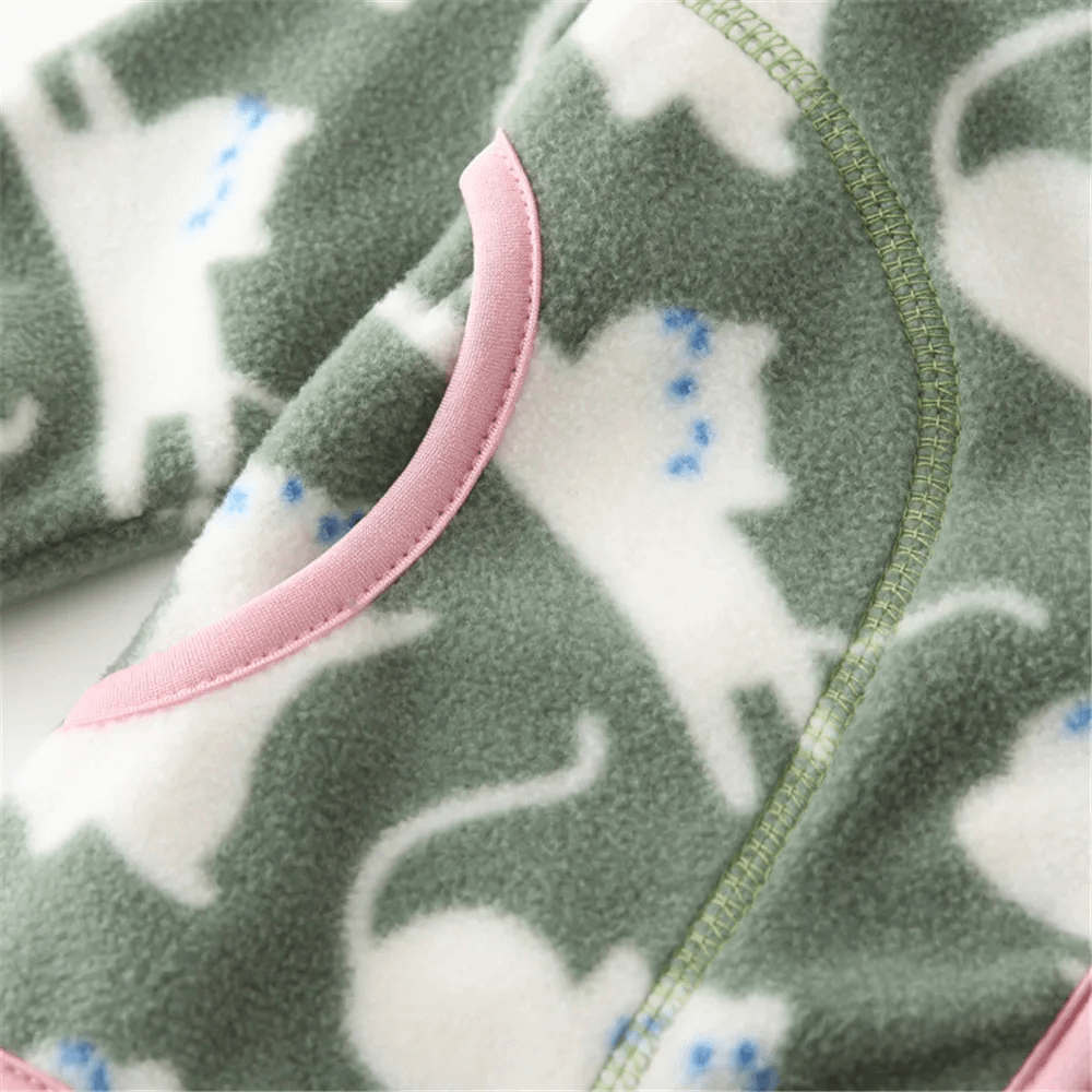Stylish Fleece Jacket with Print for Boys and Girls - SF3537, featuring a cute pattern and pink pocket accent for kids' cozy comfort.