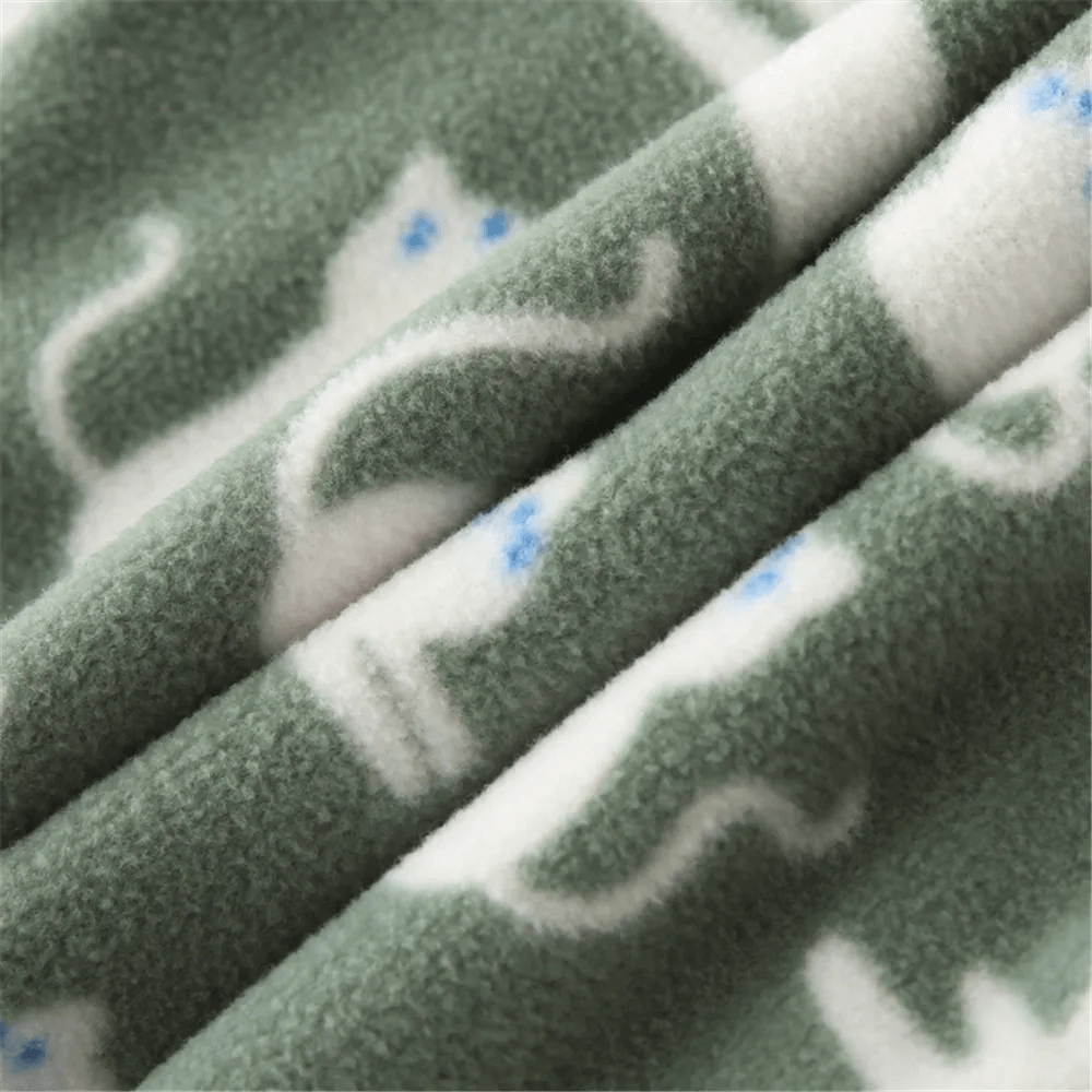 Stylish Fleece Jacket with Print for Boys and Girls - SF3537 fabric detail with cute cat pattern, cozy and soft for kids.