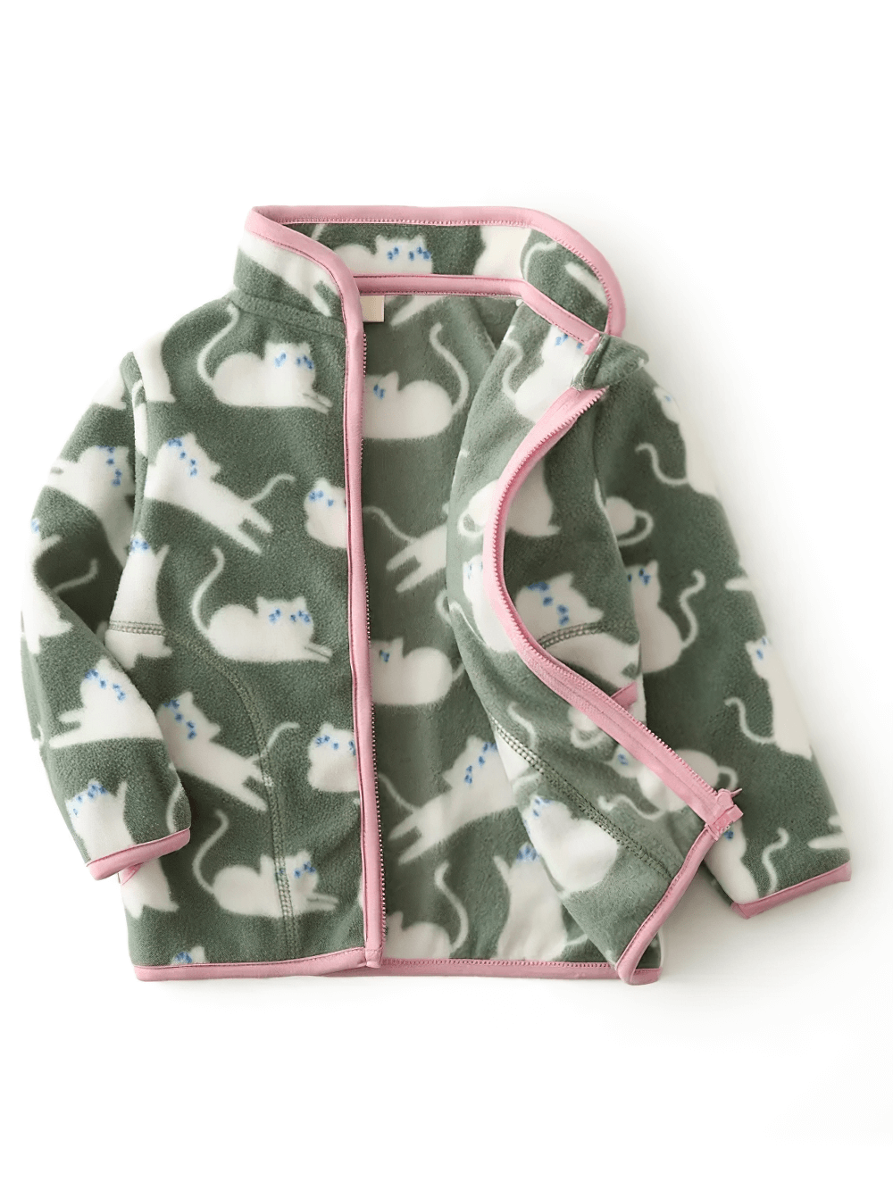 Stylish Fleece Jacket with Print for Boys and Girls - SF3537; cute cat print jacket for kids, toddlers.