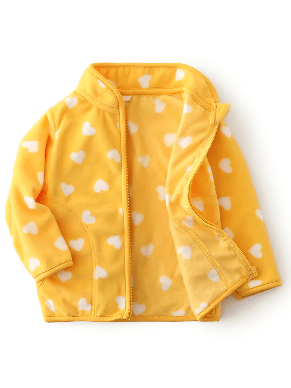 Stylish Fleece Jacket with Print for Boys and Girls - SF3537 in yellow with heart pattern, perfect cozy layer for kids and toddlers.