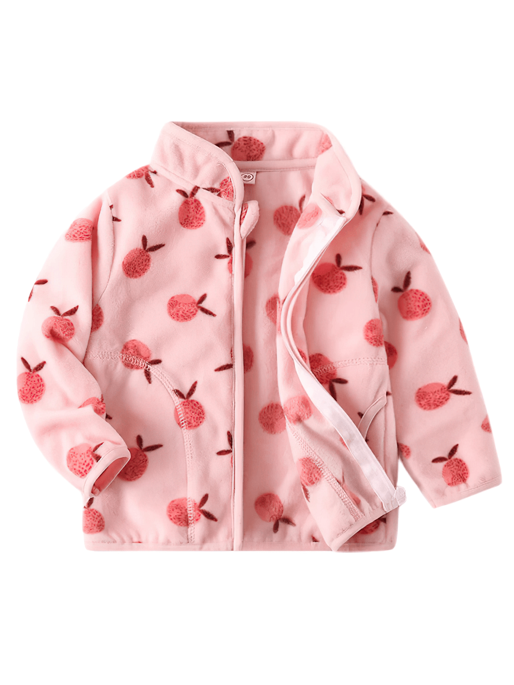 Stylish Fleece Jacket with Print for Boys and Girls - SF3537, pink with apple pattern, cozy and fun, perfect for kids and toddlers.