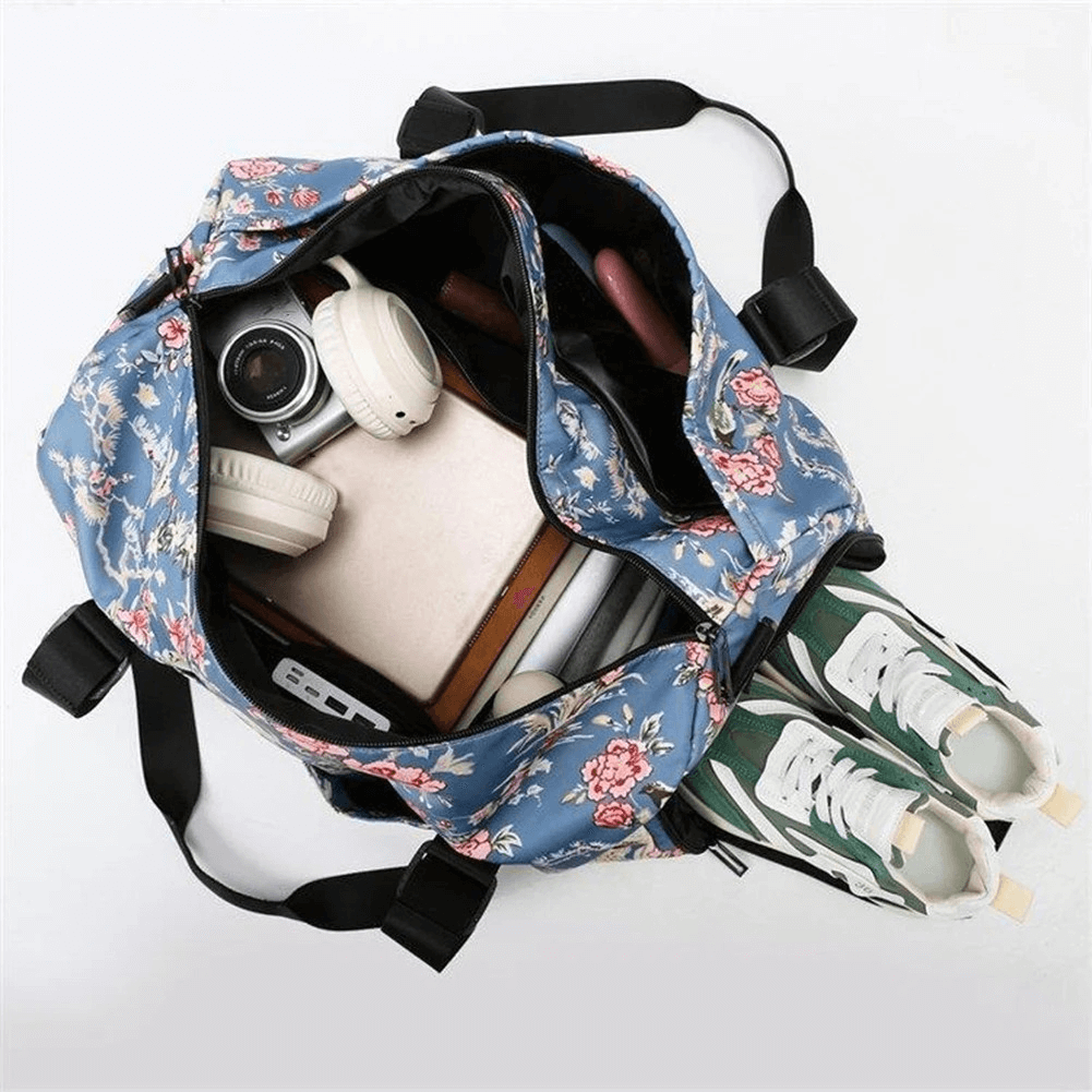 Stylish Gym Duffle Bag - Floral and Striped Design - SF1961
