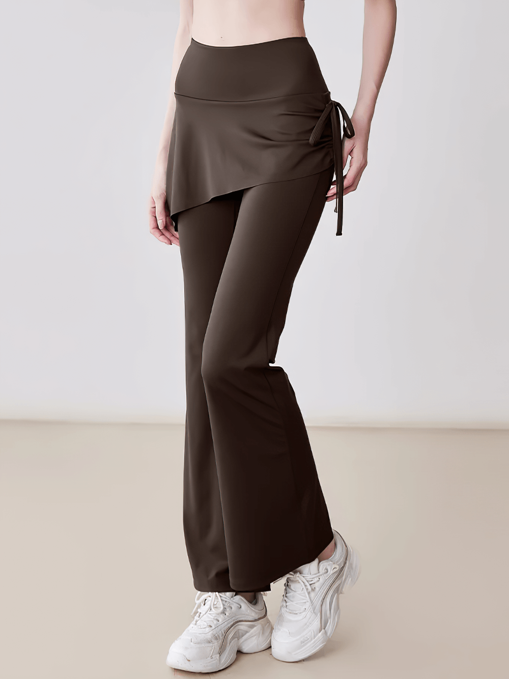 Stylish High Waist Overlay Skirt Flared Yoga Pants - SF4414