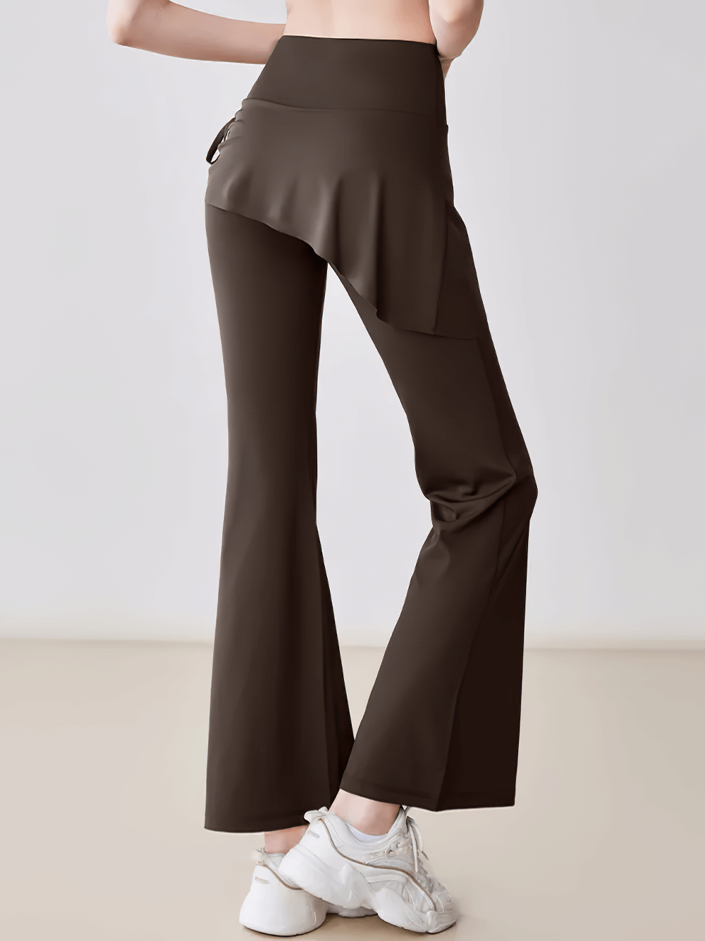 Stylish High Waist Overlay Skirt Flared Yoga Pants - SF4414