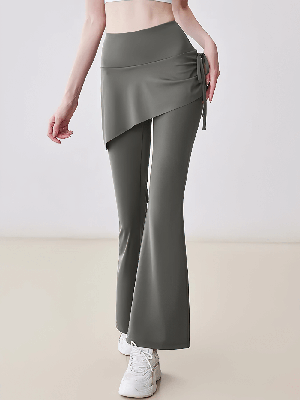 Stylish High Waist Overlay Skirt Flared Yoga Pants - SF4414